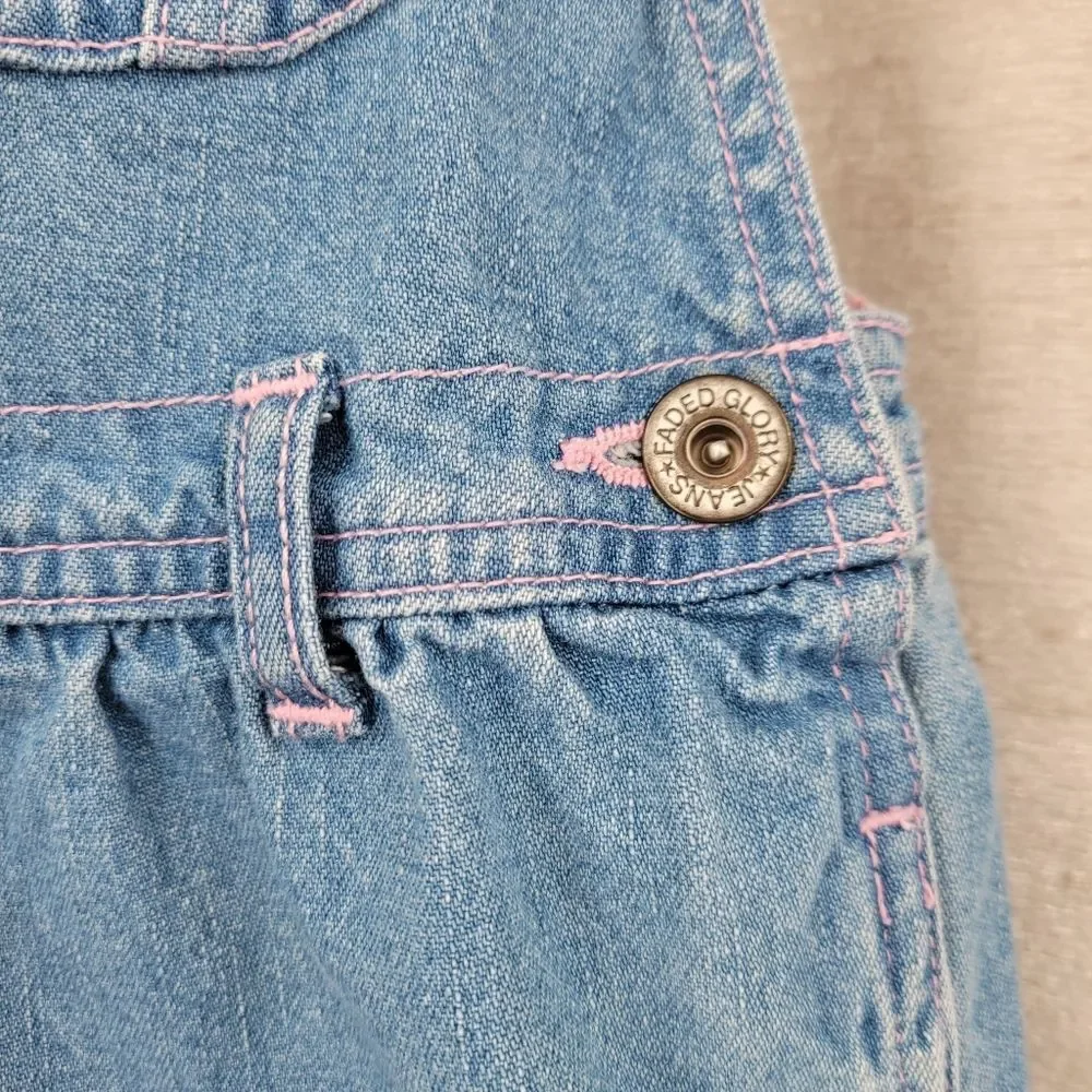 Faded Glory Vintage Y2K Denim Floral Embroidered Overall Skirt Jumper Dress
